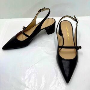 Stuart Weitzman Emilia Mary Jane Black Leather Pointed Slingback Women's 7 B